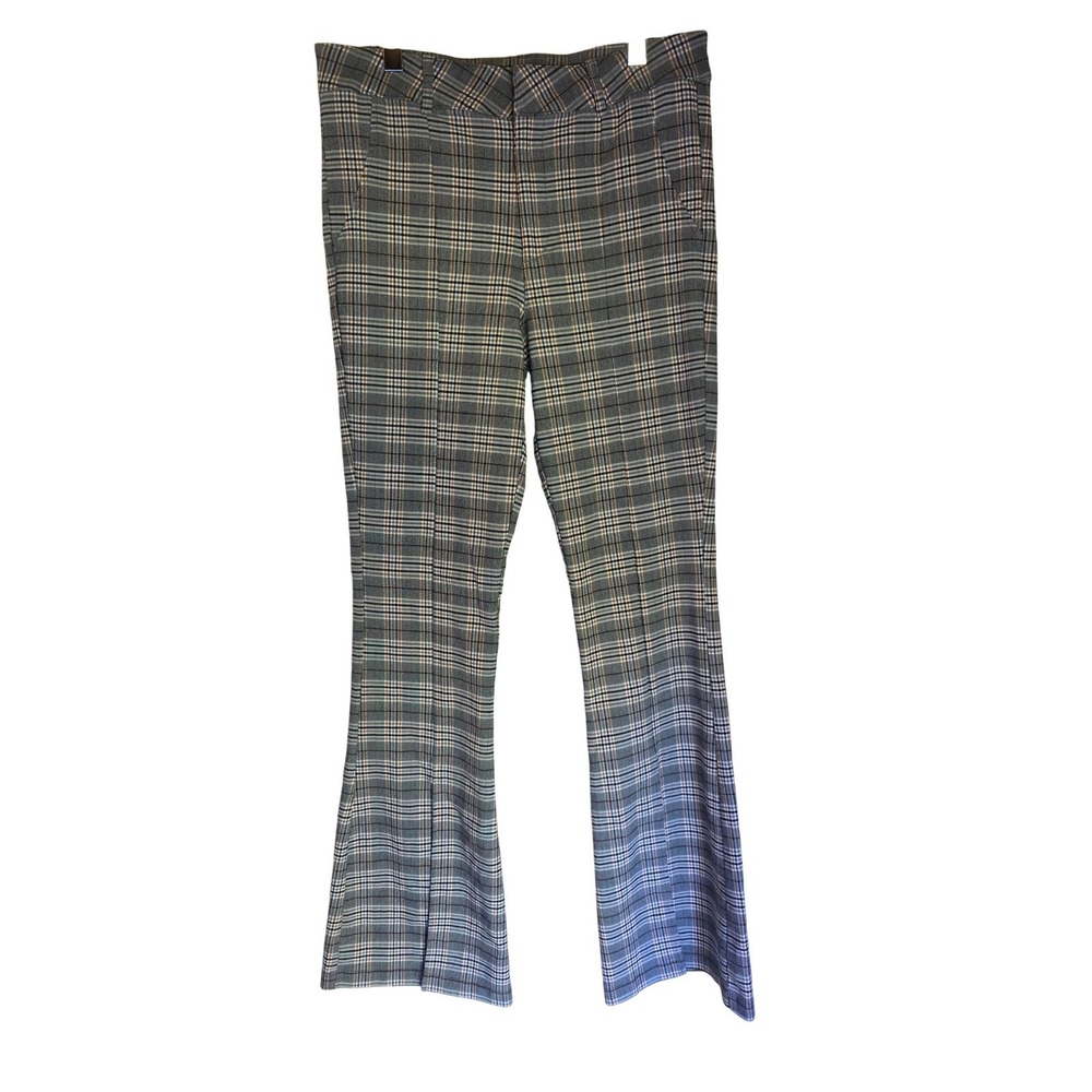 Sugar Rain Womens Grey Plaid Flare Leg Pants Slit Hem L Womens Cottage Core